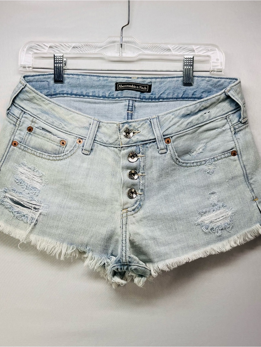 Abercrombie & Fitch Light Wash Distressed‎ High-Rise Denim Shorts